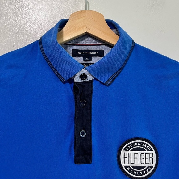 Tommy Hilfiger Slim Fit Blue Polo Shirt with Patch Logo - Size Small - Picture 5 of 13
